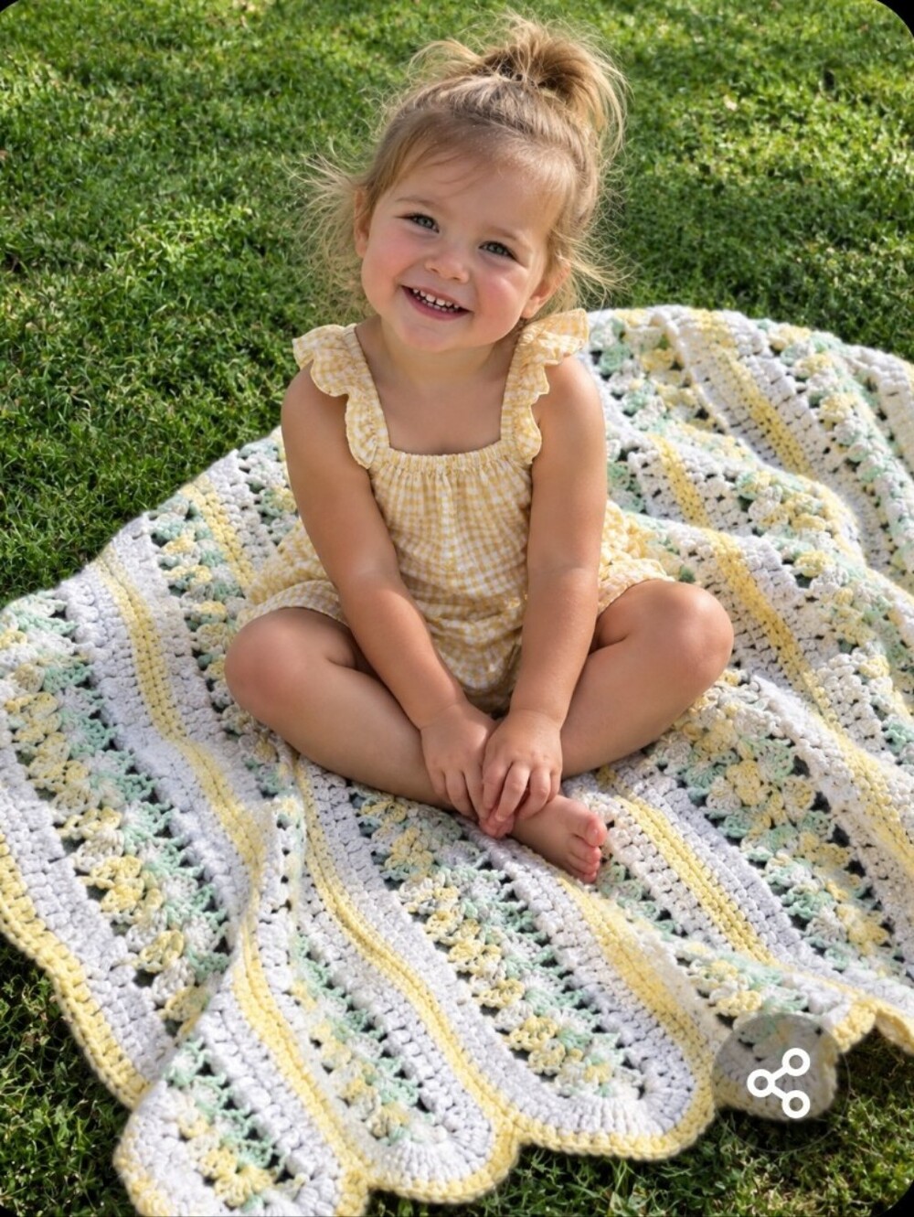 Handmade Neutral Baby Blanket Nursery White Yellow Mint